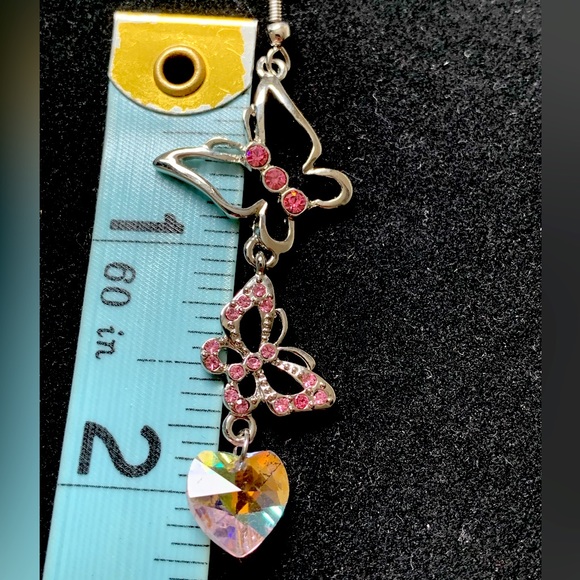 Butterfly Earrings with Pink Rhinestones - Picture 4 of 4
